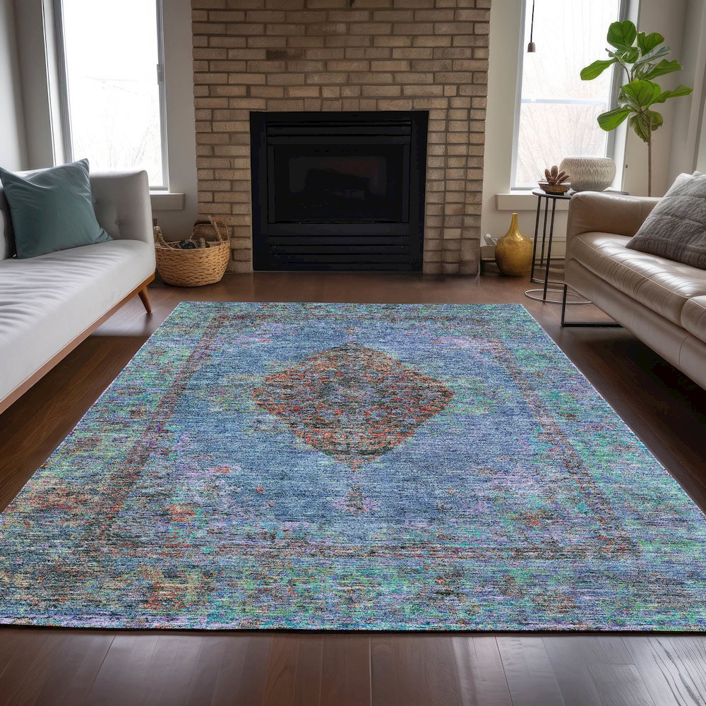 Machine Washable Indoor/Outdoor Chantille ACN2021 Blue 2'6" x 3'10" Rug. Picture 6