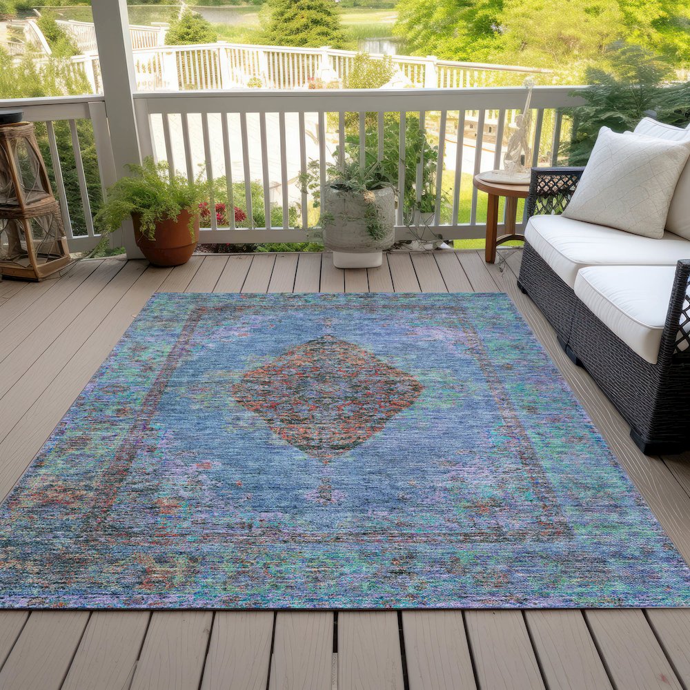Machine Washable Indoor/Outdoor Chantille ACN2021 Blue 2'6" x 3'10" Rug. Picture 8