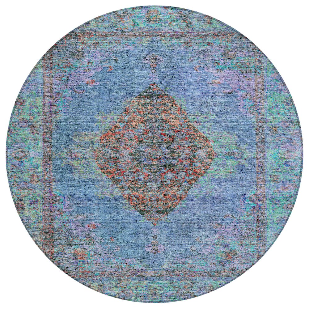 Machine Washable Indoor/Outdoor Chantille ACN2021 Blue 8' x 8' Round Rug. Picture 1