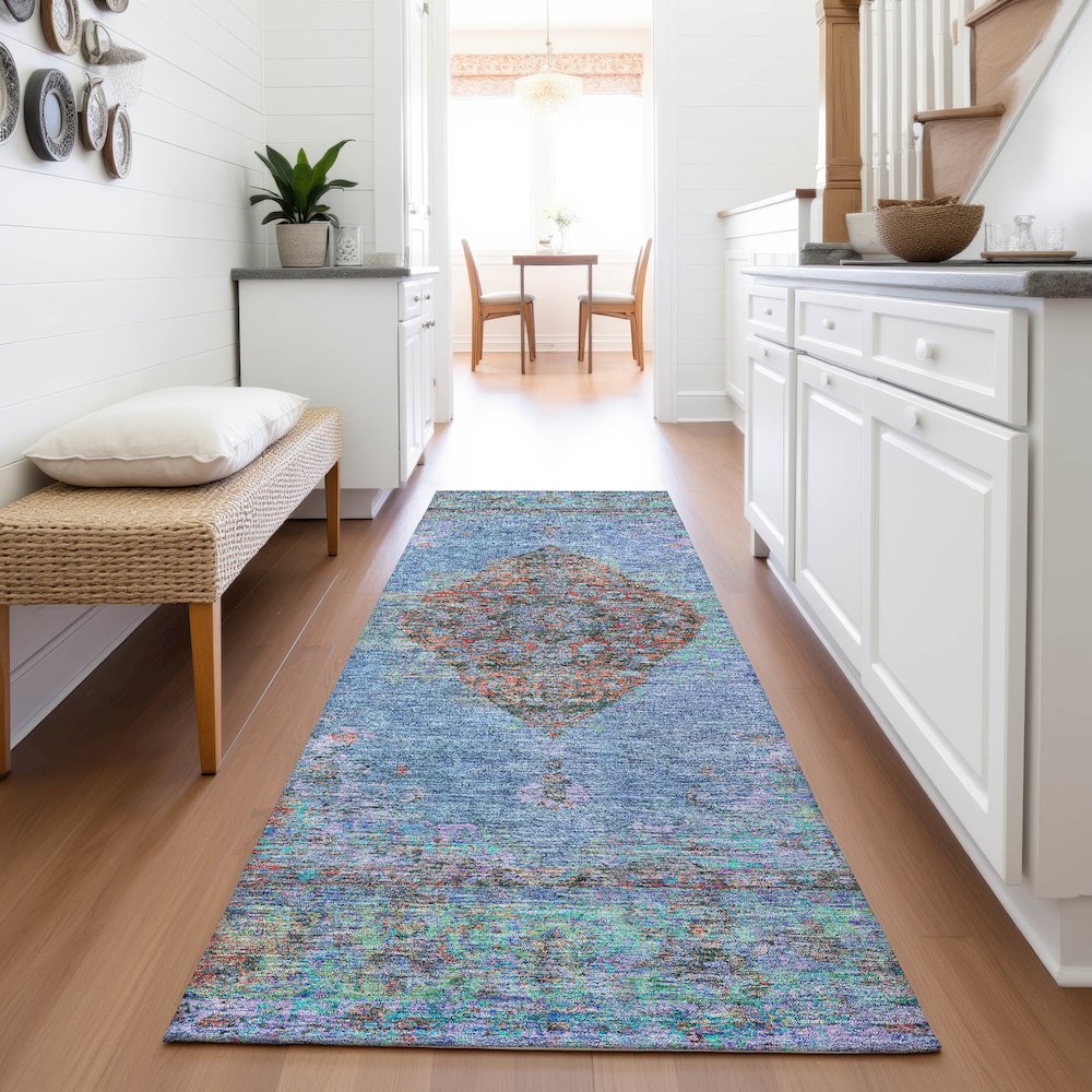 Machine Washable Indoor/Outdoor Chantille ACN2021 Blue 2'3" x 7'6" Runner Rug. Picture 5