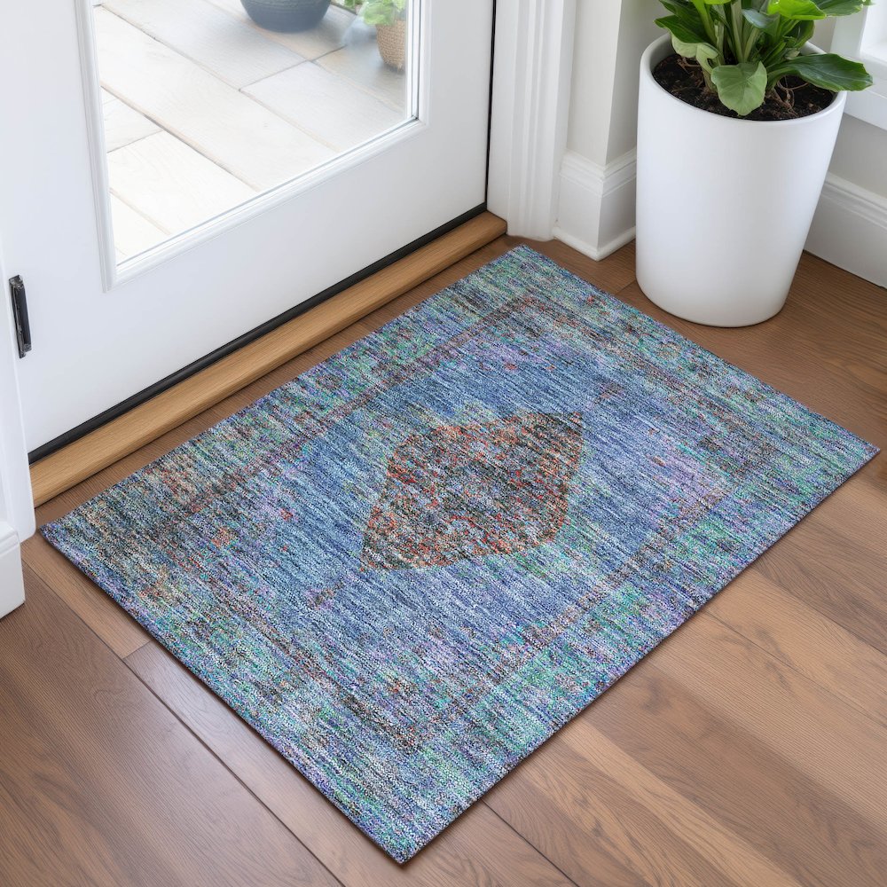Machine Washable Indoor/Outdoor Chantille ACN2021 Blue 1'8" x 2'6" Rug. Picture 5