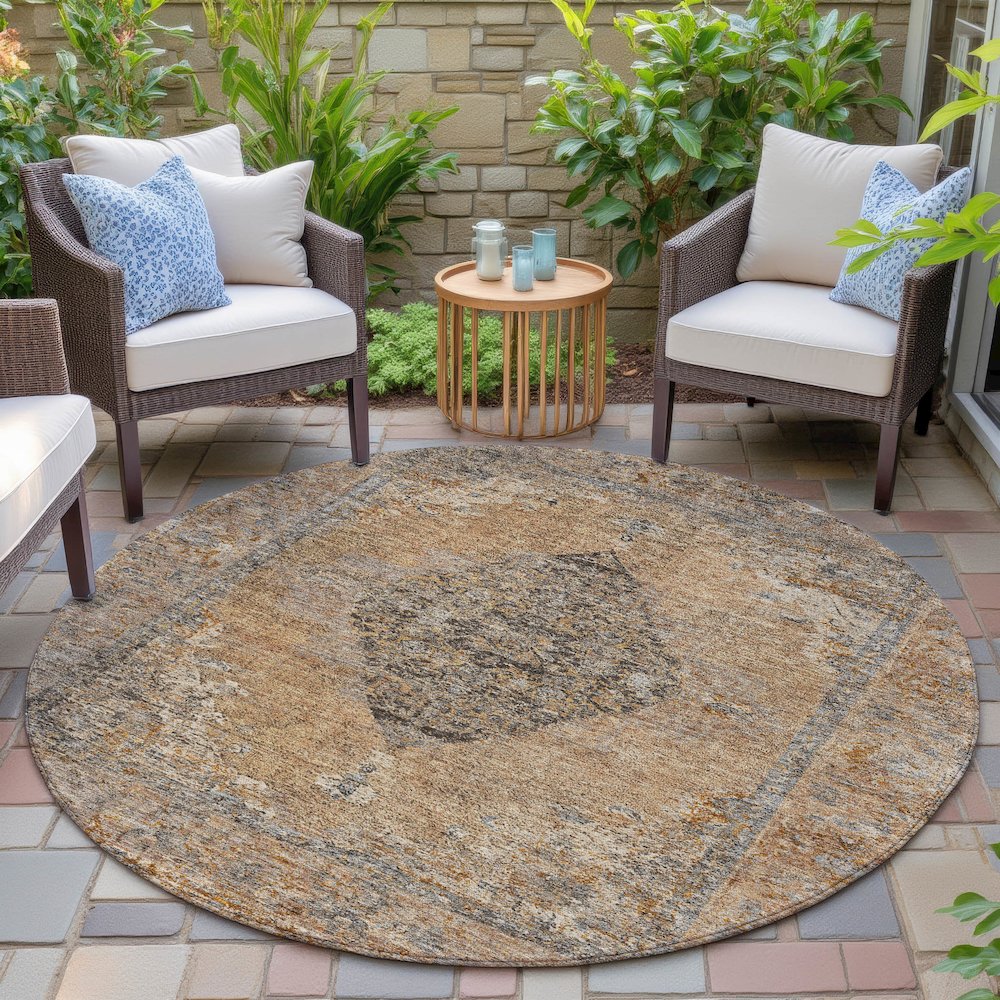 Machine Washable Indoor/Outdoor Chantille ACN2021 Copper 8' x 8' Round Rug. Picture 6