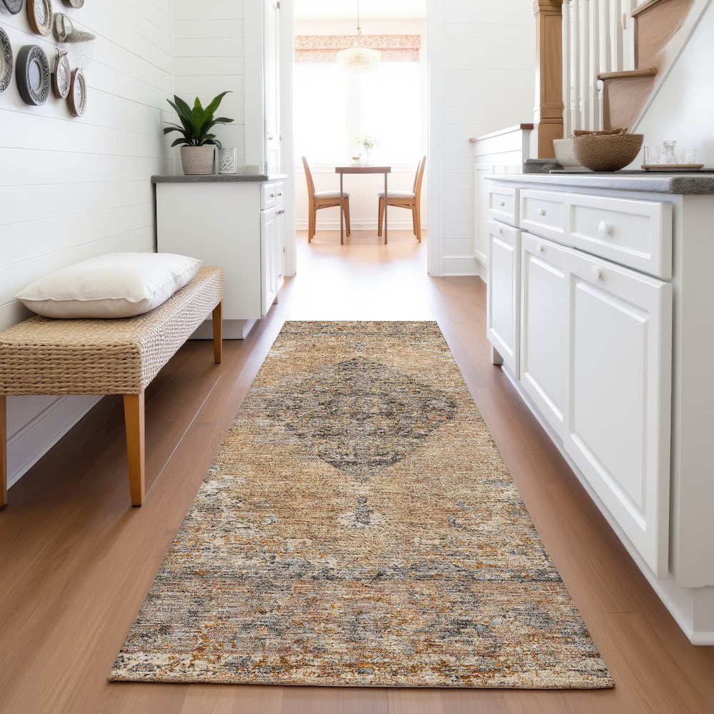 Machine Washable Indoor/Outdoor Chantille ACN2021 Copper 2'3" x 7'6" Runner Rug. Picture 5
