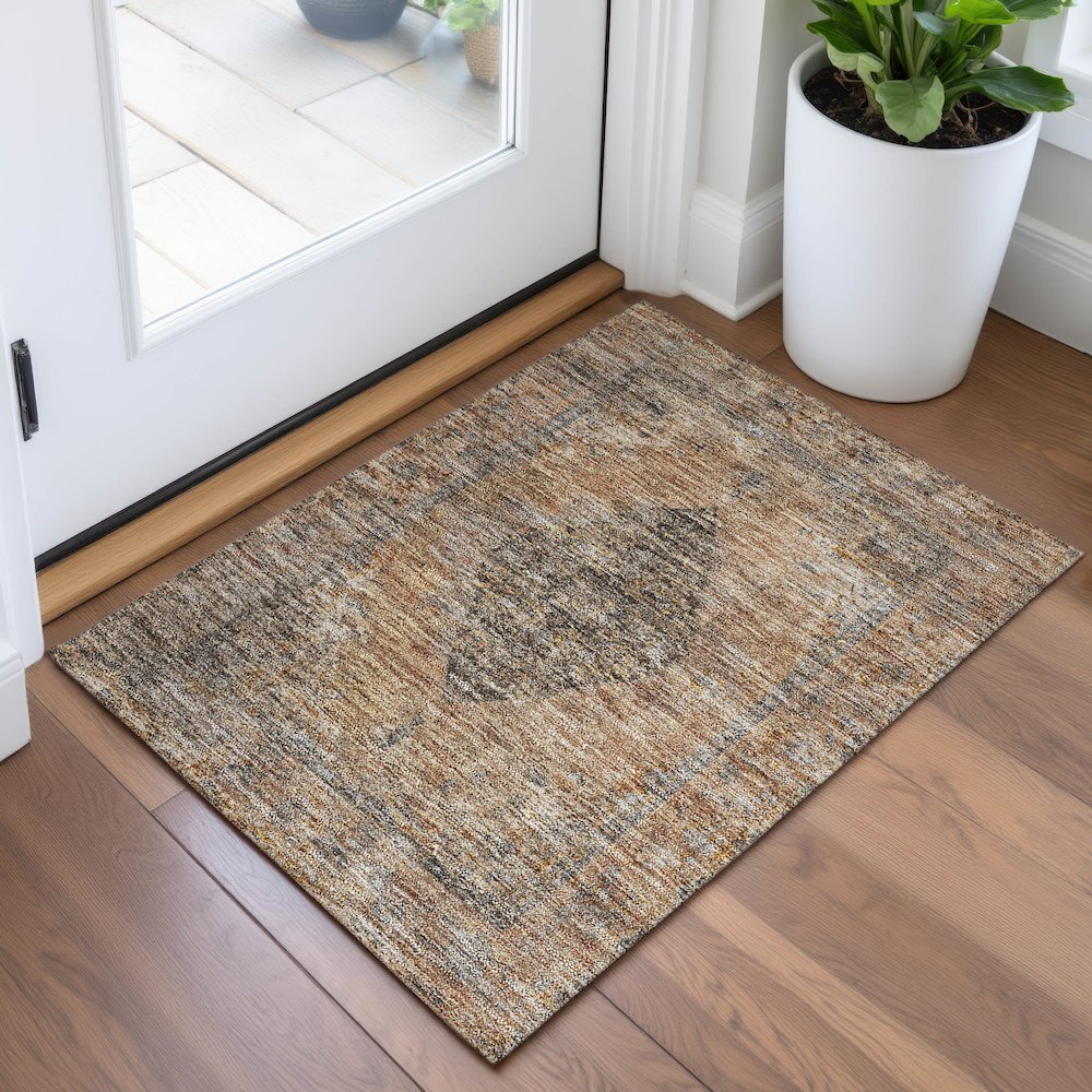 Machine Washable Indoor/Outdoor Chantille ACN2021 Copper 1'8" x 2'6" Rug. Picture 5