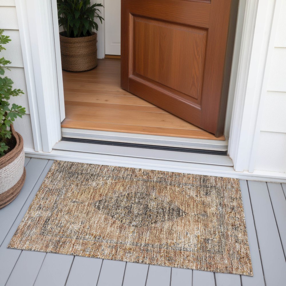 Machine Washable Indoor/Outdoor Chantille ACN2021 Copper 1'8" x 2'6" Rug. Picture 6