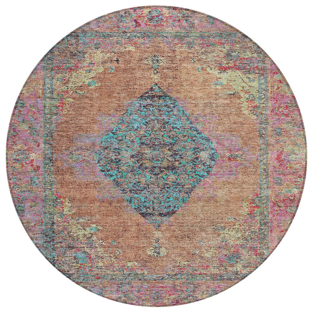 Machine Washable Indoor/Outdoor Chantille ACN2021 Orange 8' x 8' Round Rug. Picture 1