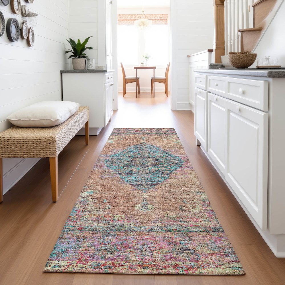 Machine Washable Indoor/Outdoor Chantille ACN2021 Orange 2'3" x 7'6" Runner Rug. Picture 5