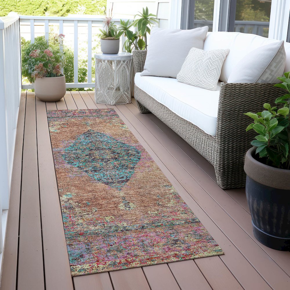 Machine Washable Indoor/Outdoor Chantille ACN2021 Orange 2'3" x 7'6" Runner Rug. Picture 6