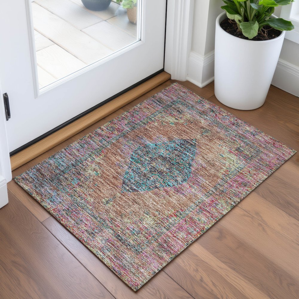 Machine Washable Indoor/Outdoor Chantille ACN2021 Orange 1'8" x 2'6" Rug. Picture 5