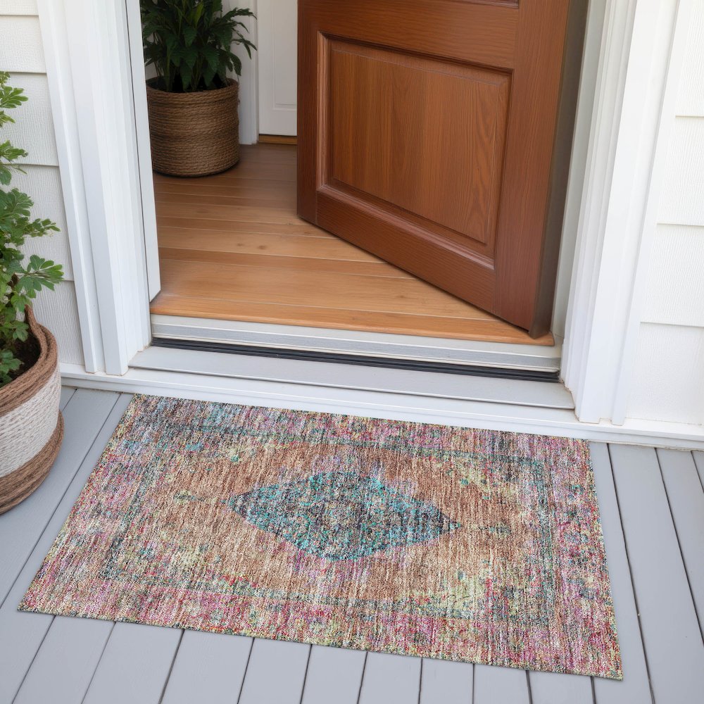 Machine Washable Indoor/Outdoor Chantille ACN2021 Orange 1'8" x 2'6" Rug. Picture 6