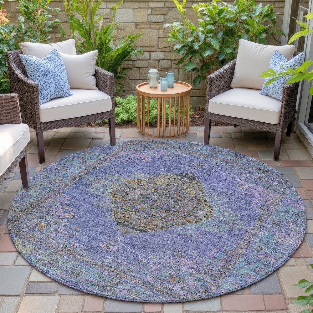 Machine Washable Indoor/Outdoor Chantille ACN2021 Purple 8' x 8' Round Rug. Picture 6