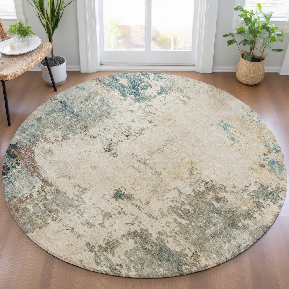 Machine Washable Indoor/Outdoor Chantille ACN2022 Ivory 8' x 8' Round Rug. Picture 5