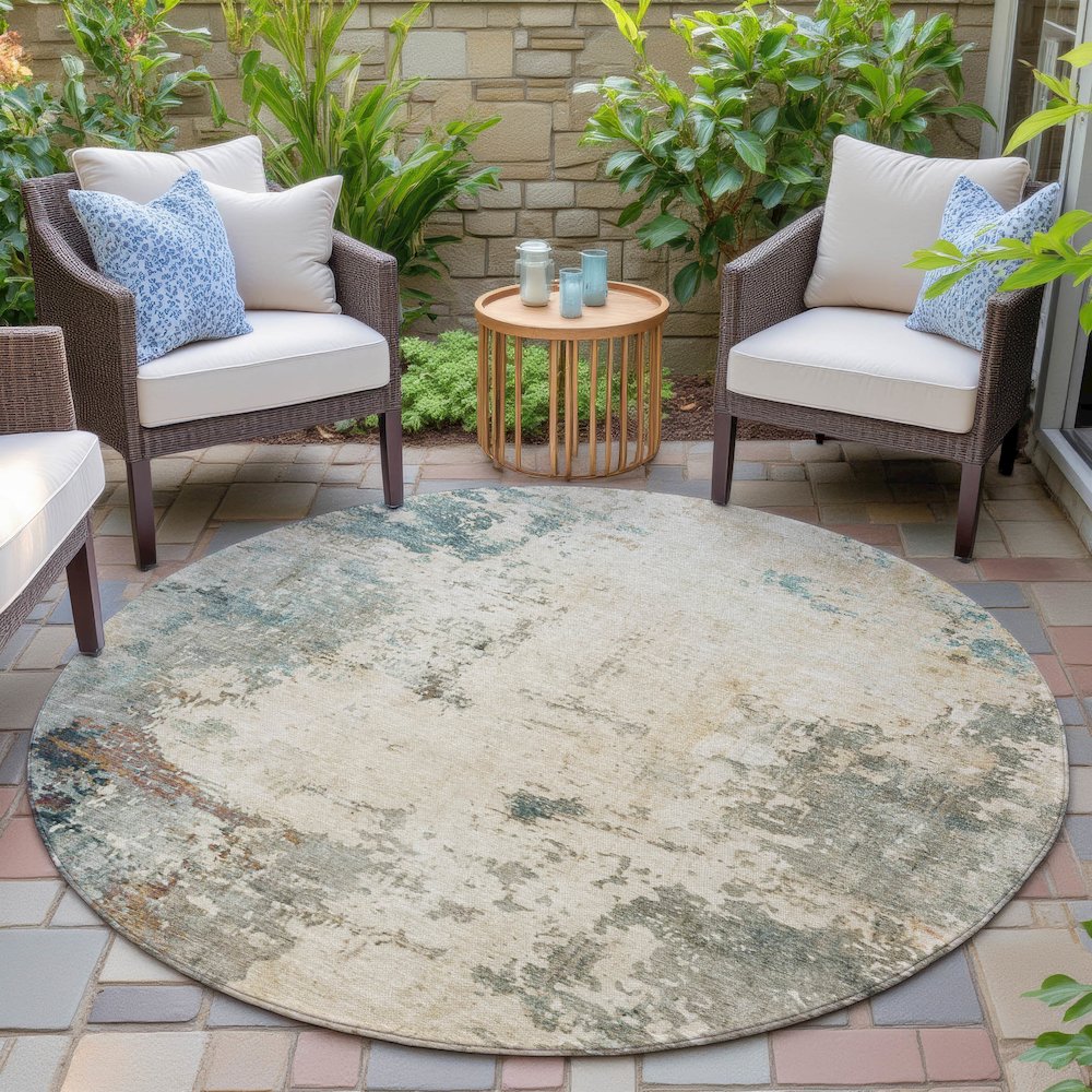 Machine Washable Indoor/Outdoor Chantille ACN2022 Ivory 8' x 8' Round Rug. Picture 6