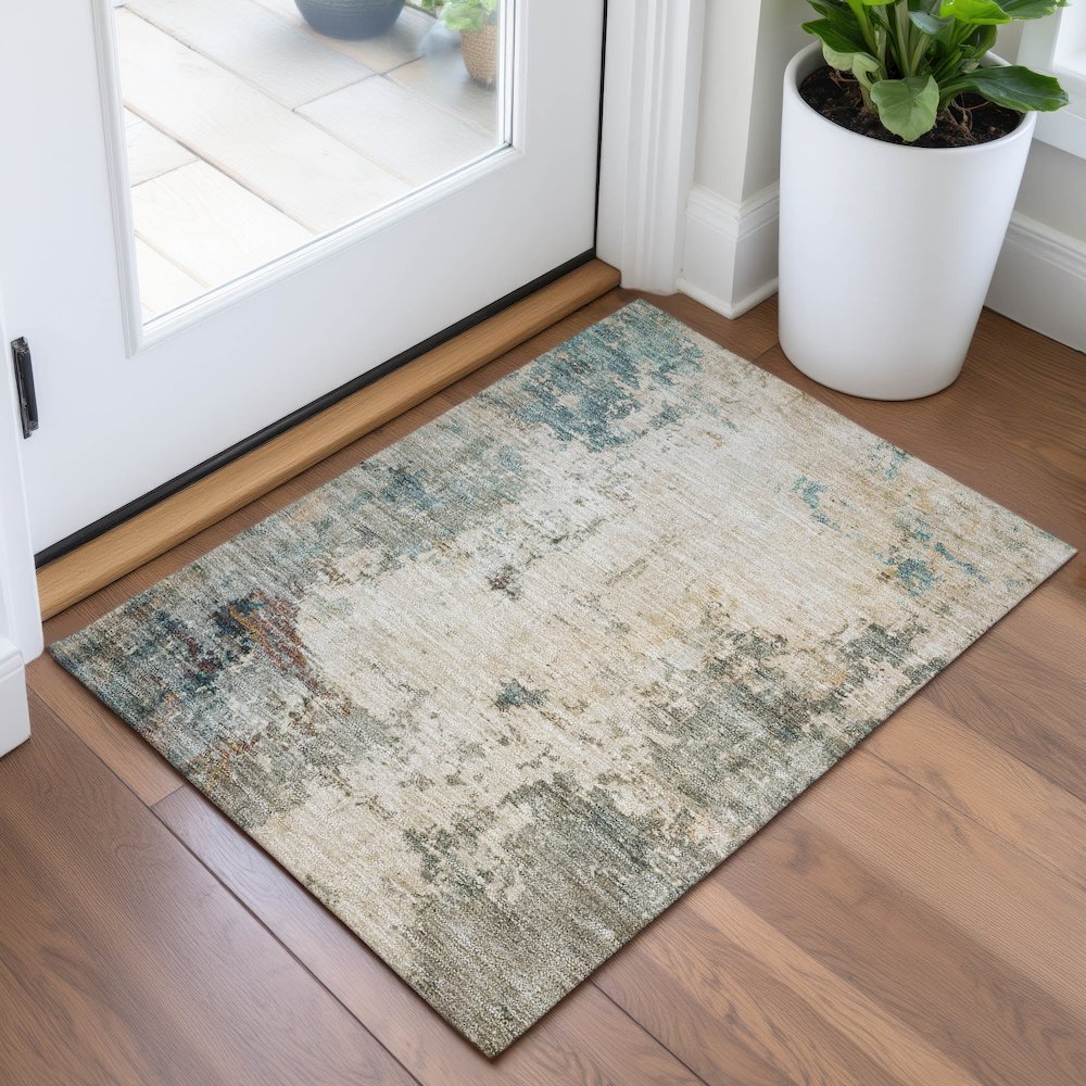 Machine Washable Indoor/Outdoor Chantille ACN2022 Ivory 1'8" x 2'6" Rug. Picture 5