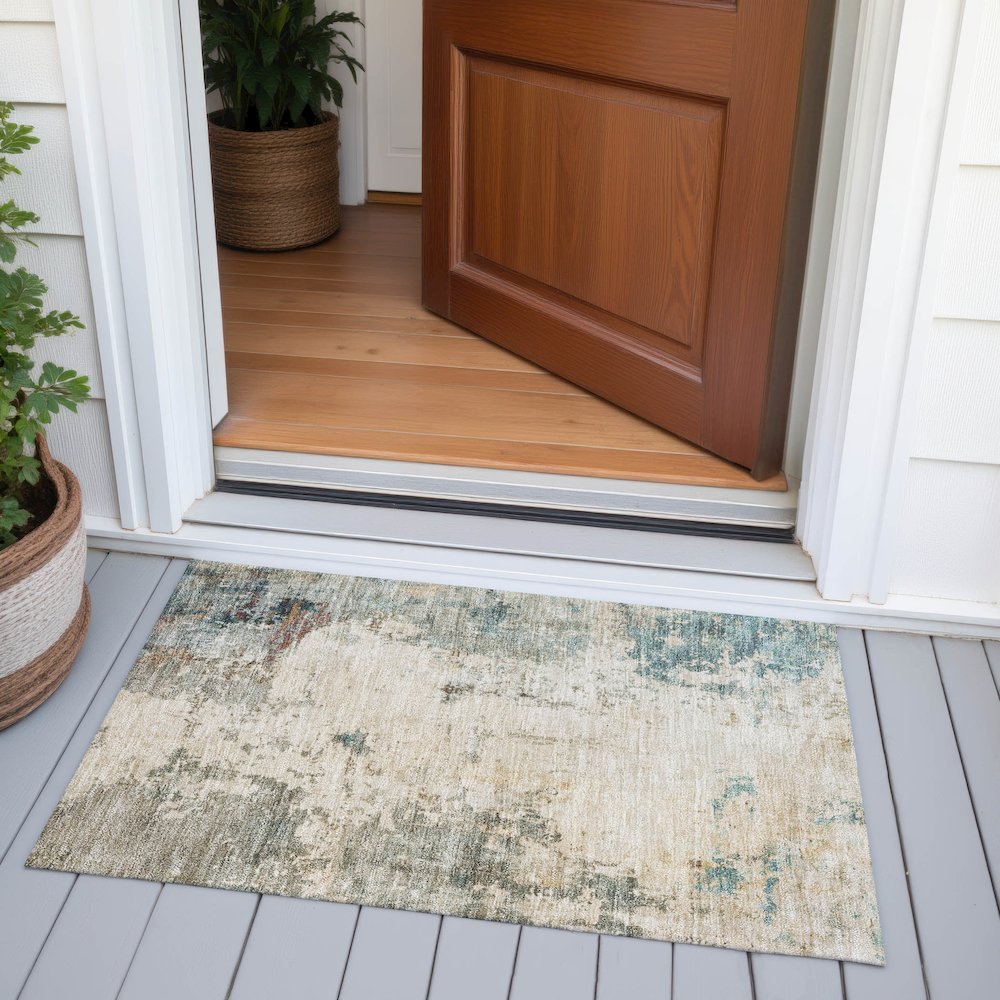 Machine Washable Indoor/Outdoor Chantille ACN2022 Ivory 1'8" x 2'6" Rug. Picture 6