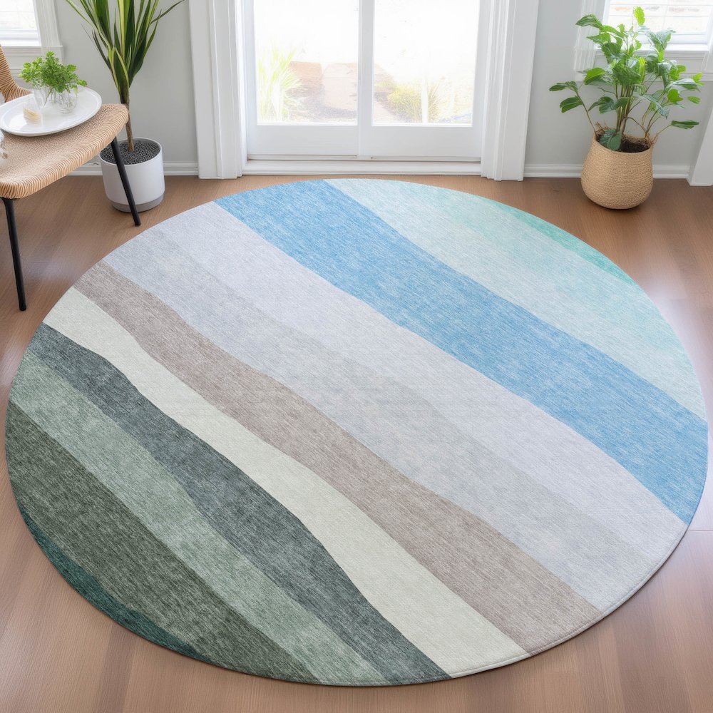 Machine Washable Indoor/Outdoor Chantille ACN2023 Green 8' x 8' Round Rug. Picture 5