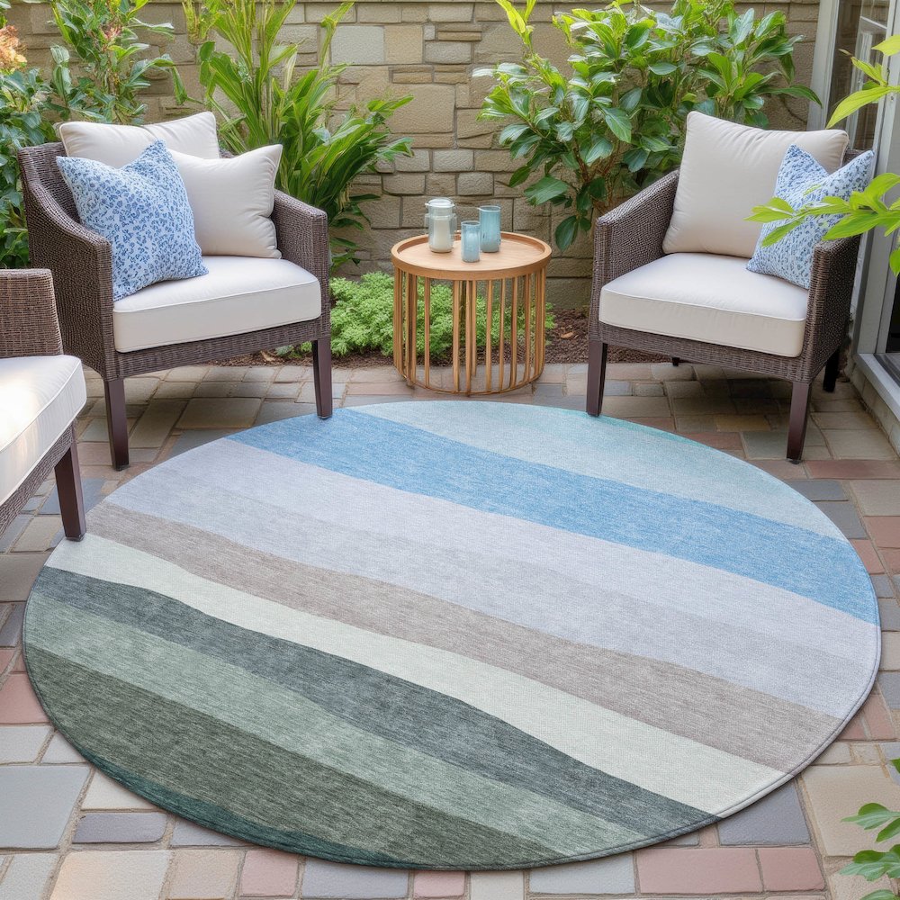 Machine Washable Indoor/Outdoor Chantille ACN2023 Green 8' x 8' Round Rug. Picture 6
