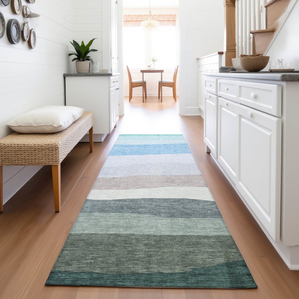 Machine Washable Indoor/Outdoor Chantille ACN2023 Green 2'3" x 7'6" Runner Rug. Picture 5
