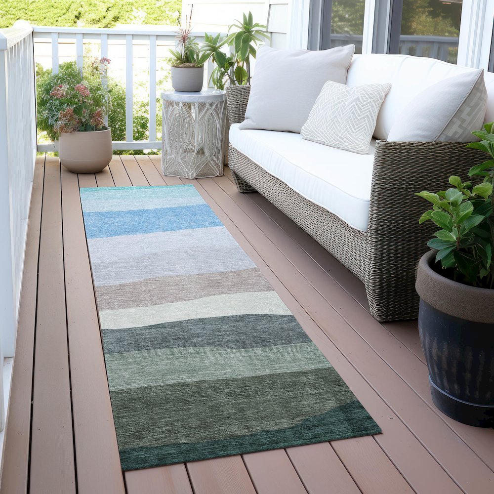 Machine Washable Indoor/Outdoor Chantille ACN2023 Green 2'3" x 7'6" Runner Rug. Picture 6