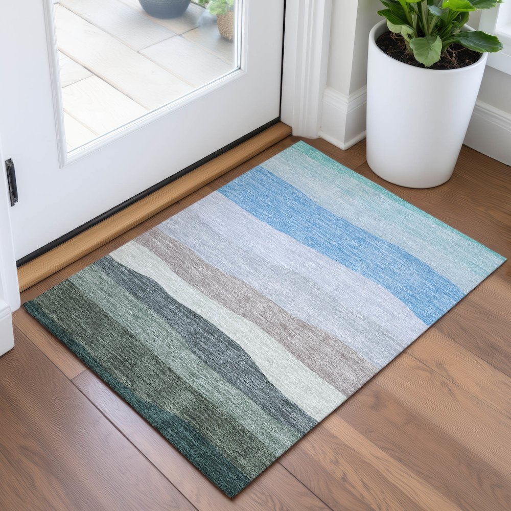 Machine Washable Indoor/Outdoor Chantille ACN2023 Green 1'8" x 2'6" Rug. Picture 5