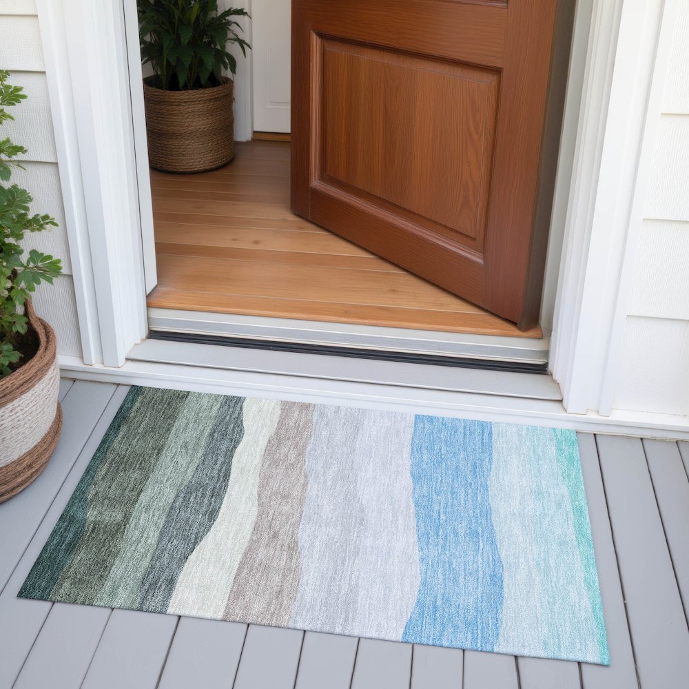 Machine Washable Indoor/Outdoor Chantille ACN2023 Green 1'8" x 2'6" Rug. Picture 6