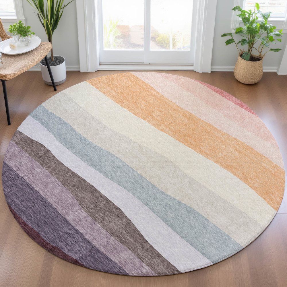 Machine Washable Indoor/Outdoor Chantille ACN2023 Orange 8' x 8' Round Rug. Picture 5