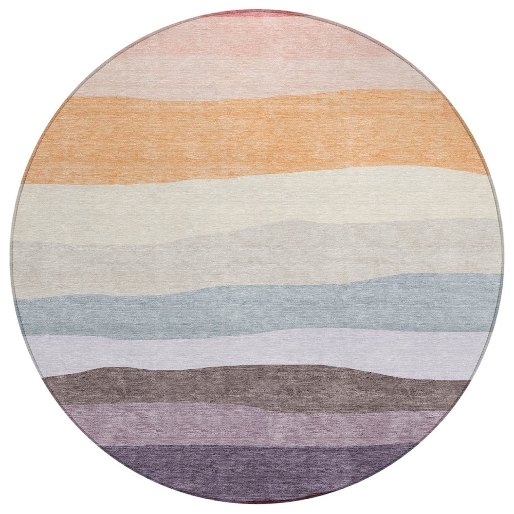 Machine Washable Indoor/Outdoor Chantille ACN2023 Orange 8' x 8' Round Rug. Picture 1