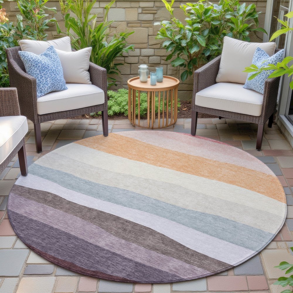 Machine Washable Indoor/Outdoor Chantille ACN2023 Orange 8' x 8' Round Rug. Picture 6