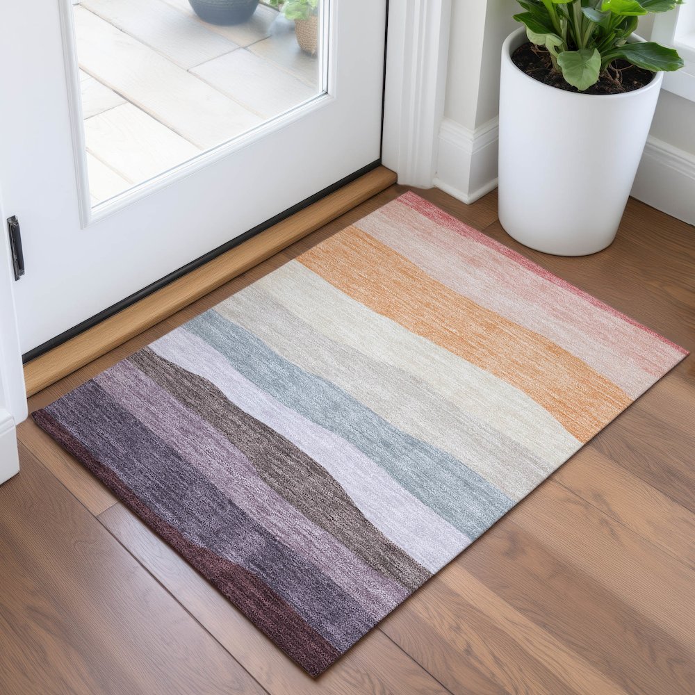 Machine Washable Indoor/Outdoor Chantille ACN2023 Orange 1'8" x 2'6" Rug. Picture 5