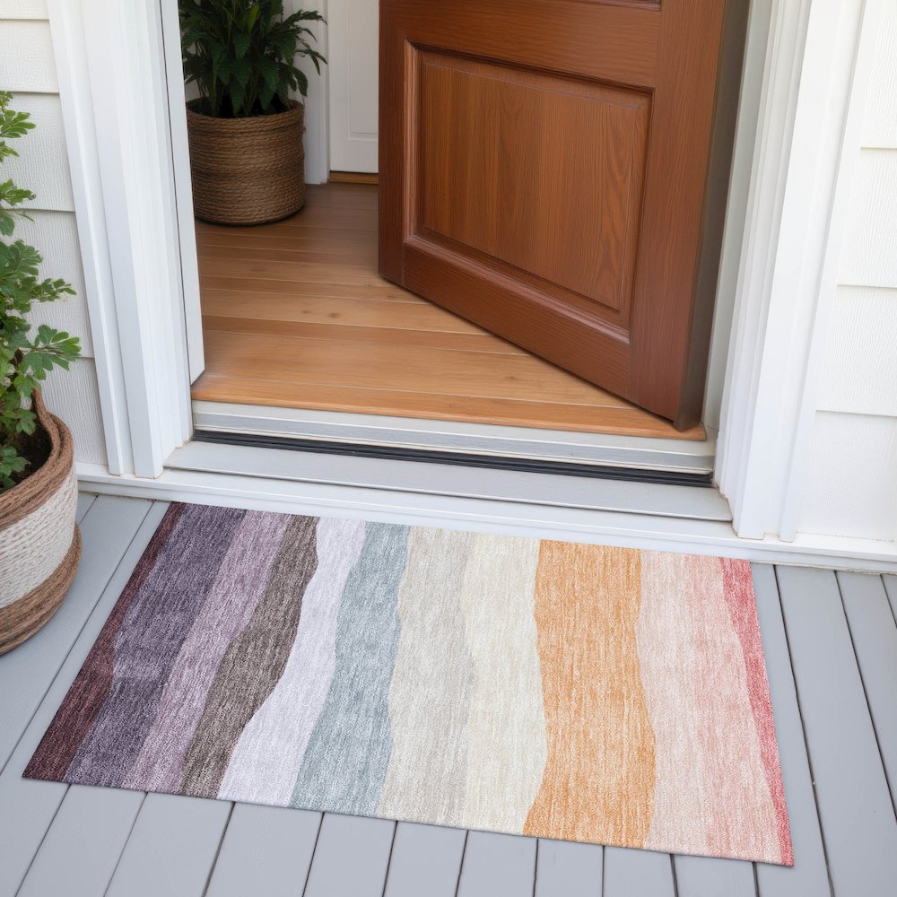 Machine Washable Indoor/Outdoor Chantille ACN2023 Orange 1'8" x 2'6" Rug. Picture 6