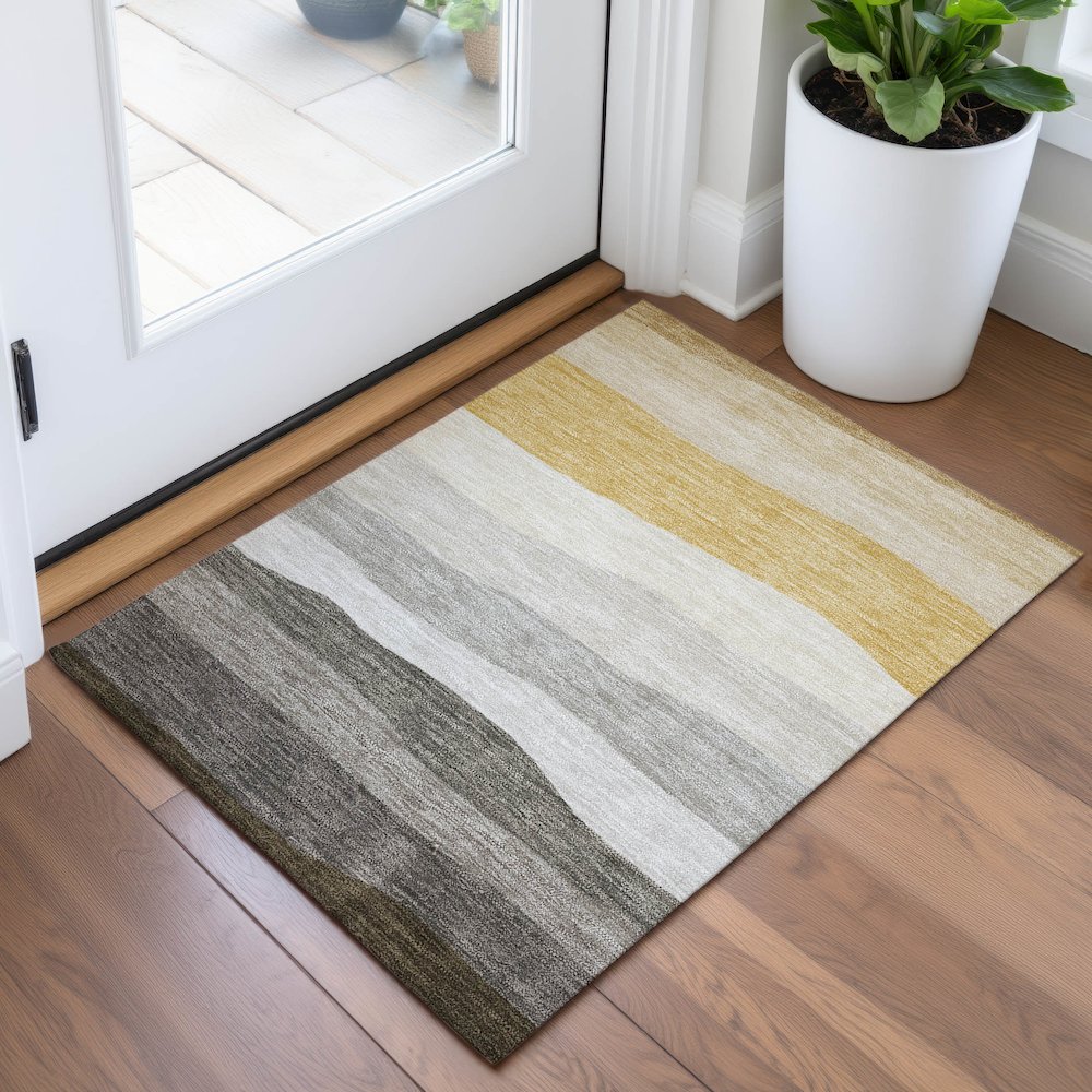 Machine Washable Indoor/Outdoor Chantille ACN2023 Pewter 1'8" x 2'6" Rug. Picture 5
