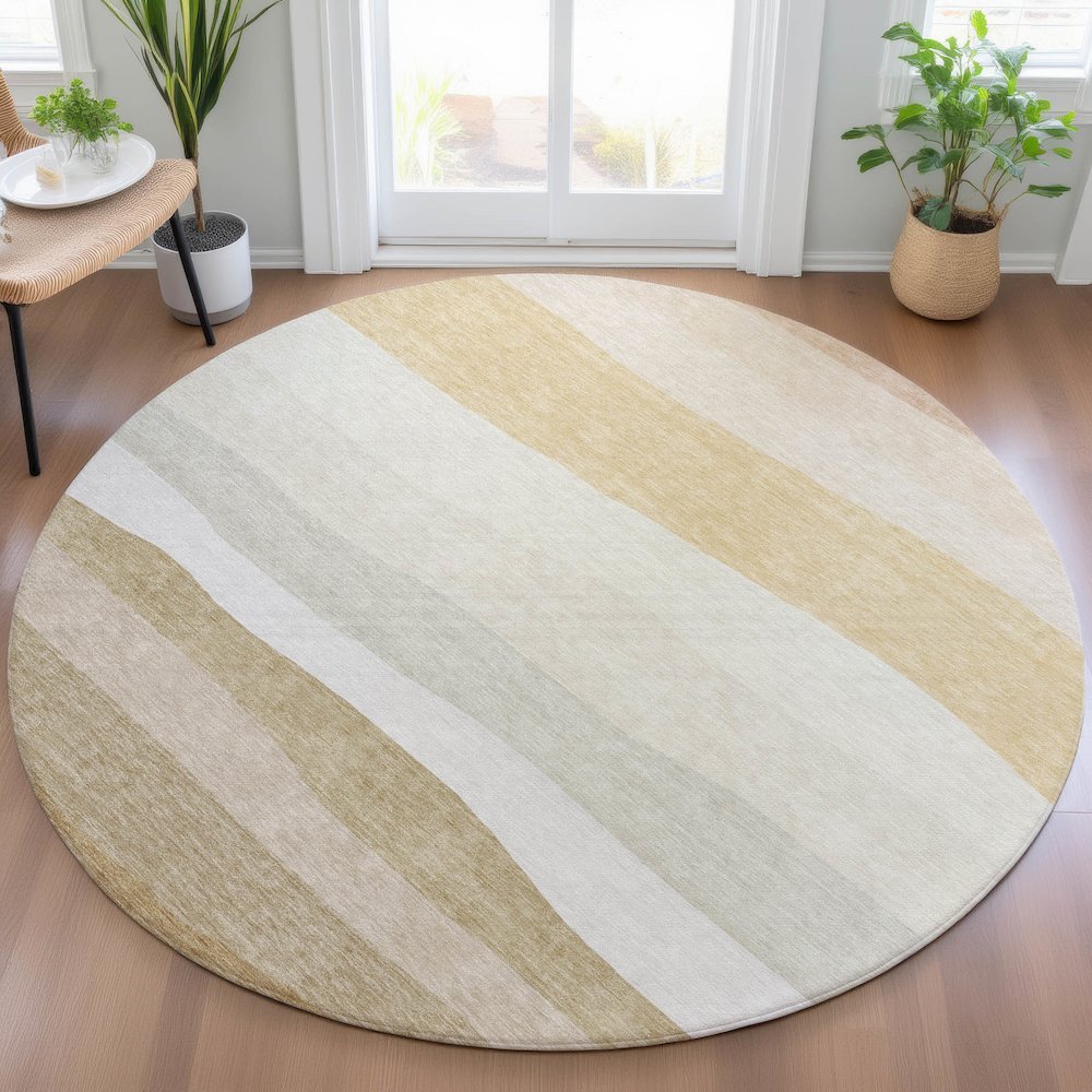 Machine Washable Indoor/Outdoor Chantille ACN2023 Wheat 8' x 8' Round Rug. Picture 5