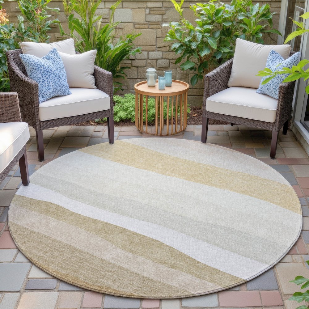 Machine Washable Indoor/Outdoor Chantille ACN2023 Wheat 8' x 8' Round Rug. Picture 6