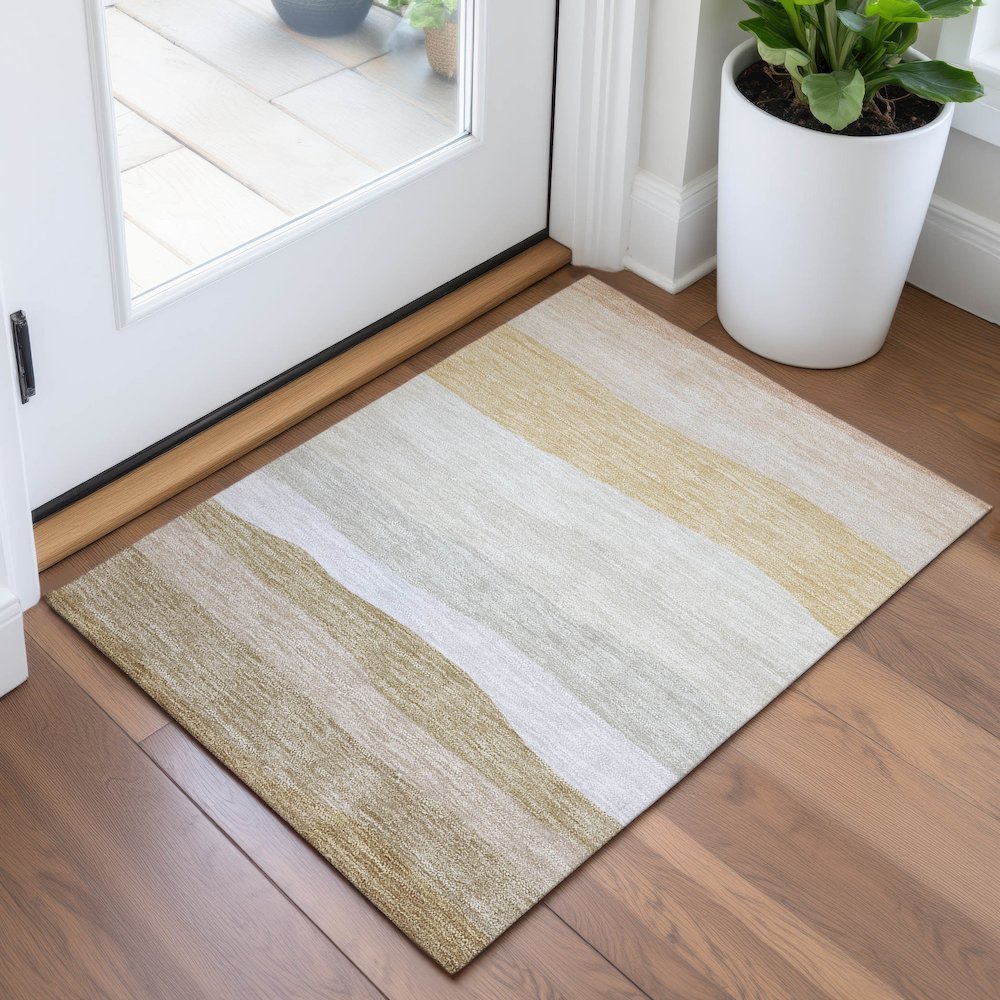 Machine Washable Indoor/Outdoor Chantille ACN2023 Wheat 1'8" x 2'6" Rug. Picture 5