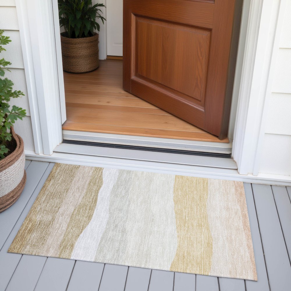 Machine Washable Indoor/Outdoor Chantille ACN2023 Wheat 1'8" x 2'6" Rug. Picture 6