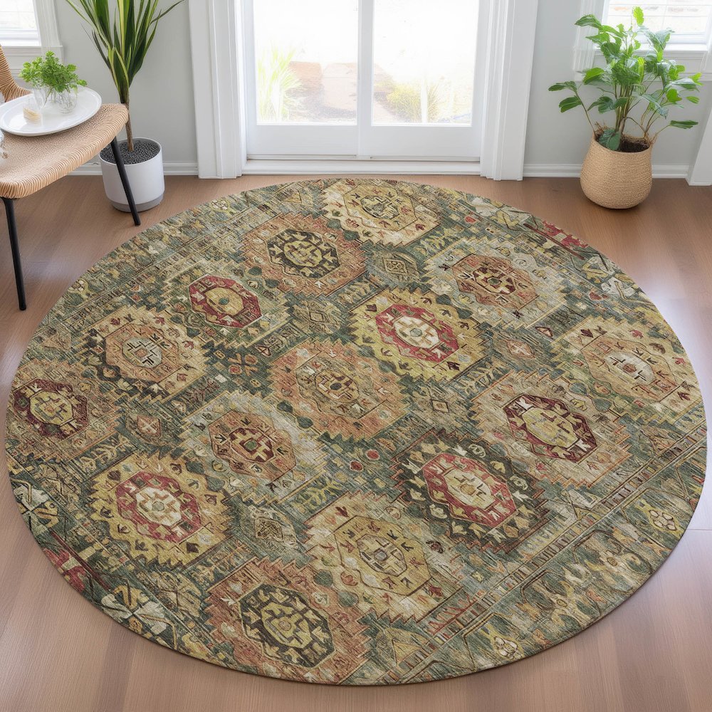 Machine Washable Indoor/Outdoor Chantille ACN2024 Aloe 8' x 8' Round Rug. Picture 5