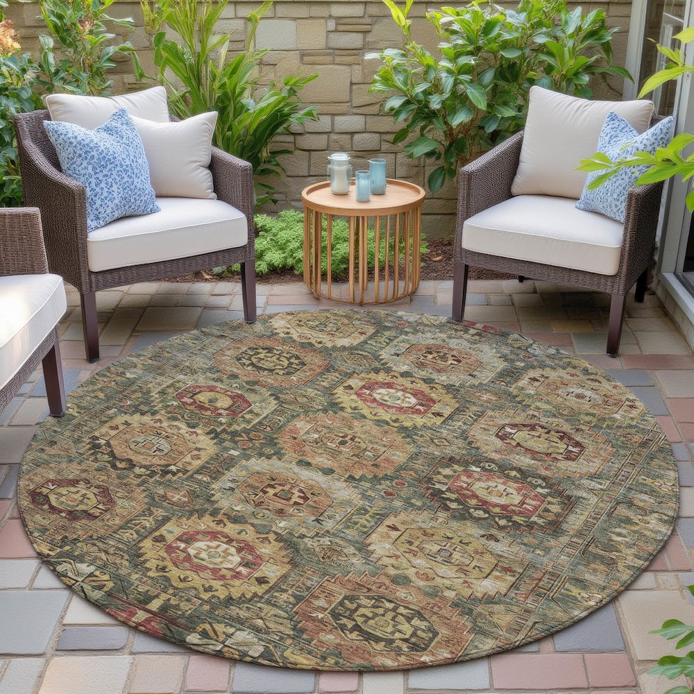 Machine Washable Indoor/Outdoor Chantille ACN2024 Aloe 8' x 8' Round Rug. Picture 6