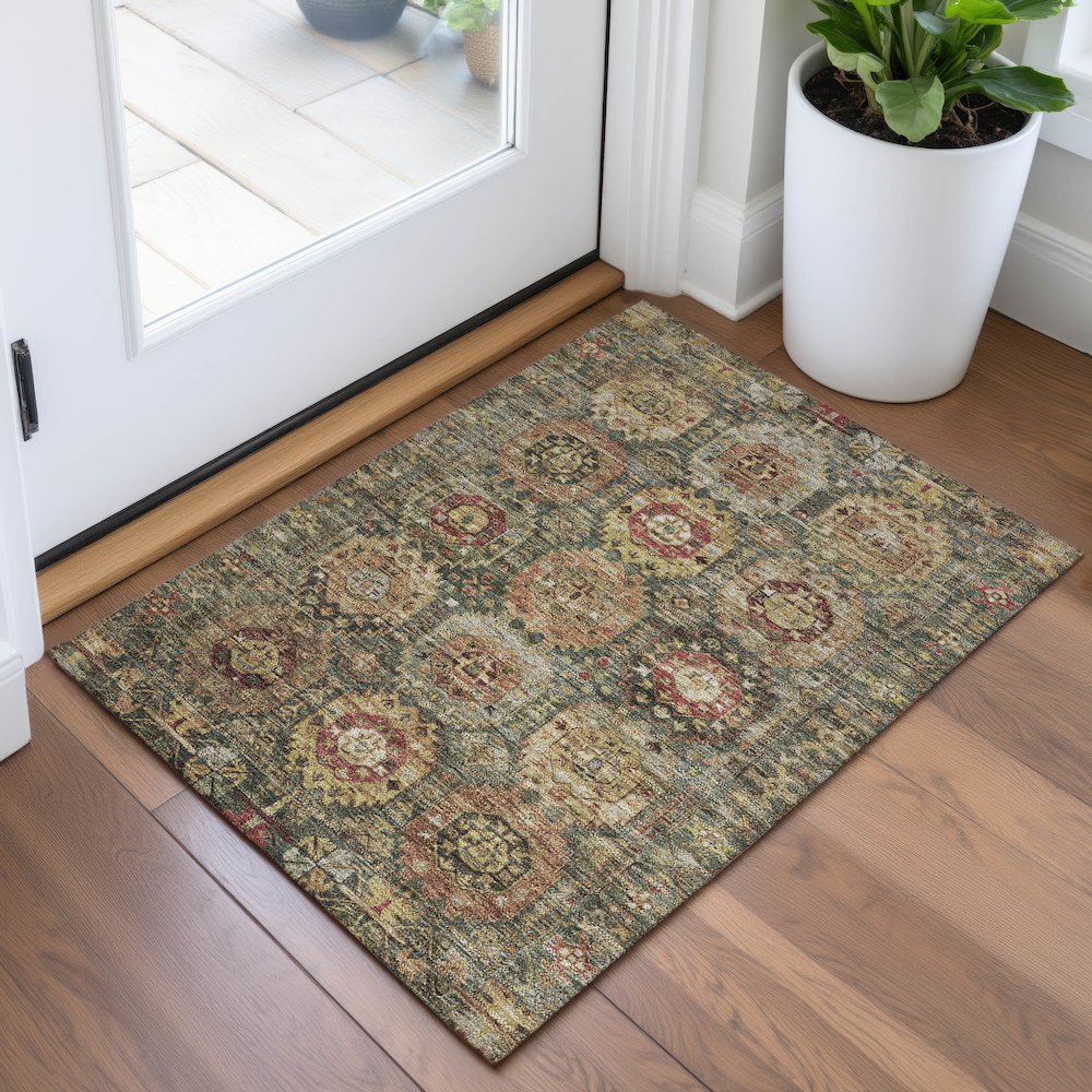 Machine Washable Indoor/Outdoor Chantille ACN2024 Aloe 1'8" x 2'6" Rug. Picture 5