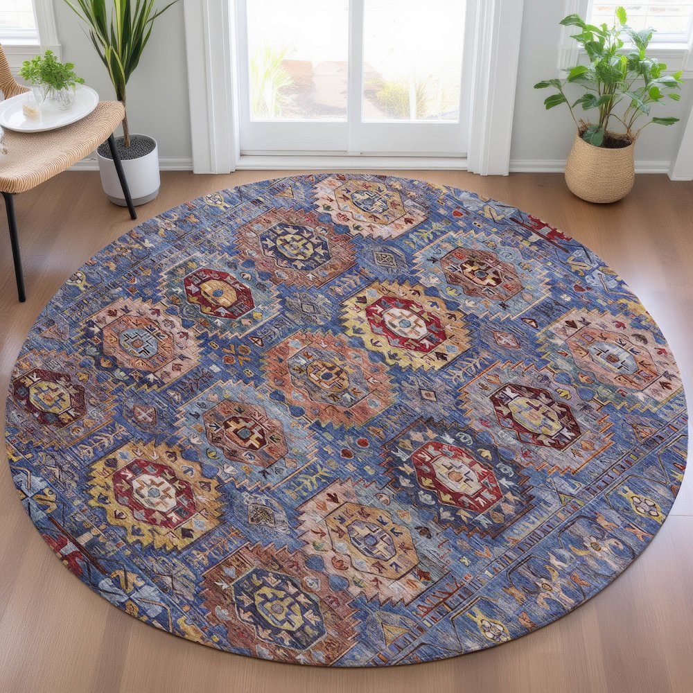 Machine Washable Indoor/Outdoor Chantille ACN2024 Denim 8' x 8' Round Rug. Picture 5