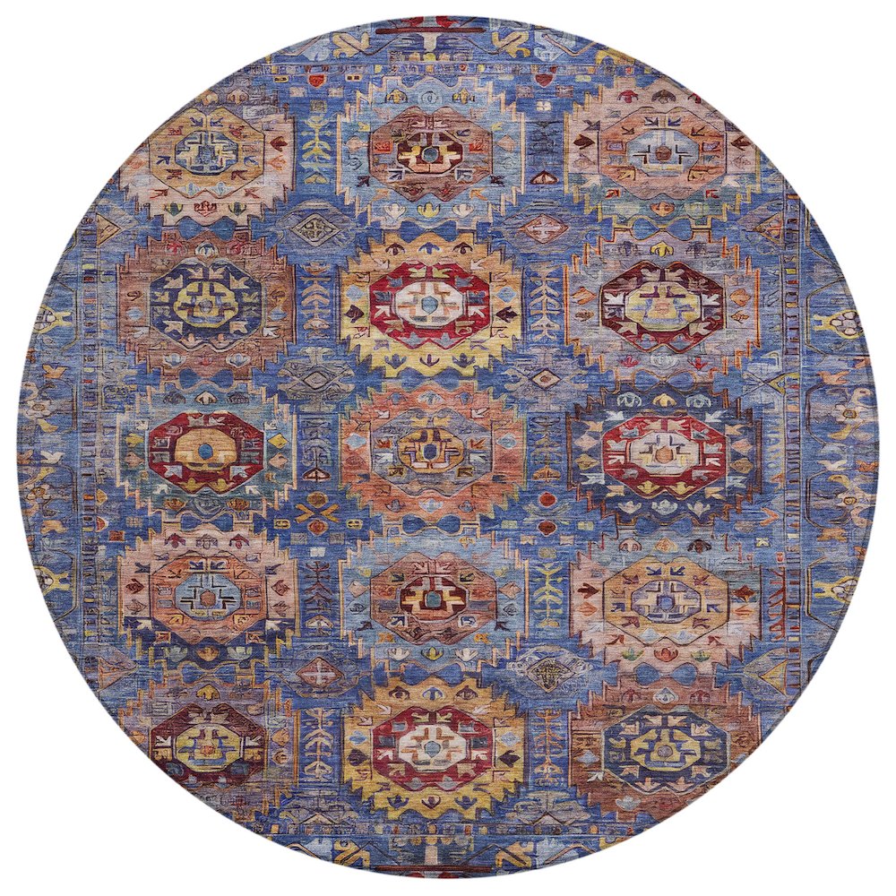 Machine Washable Indoor/Outdoor Chantille ACN2024 Denim 8' x 8' Round Rug. Picture 1