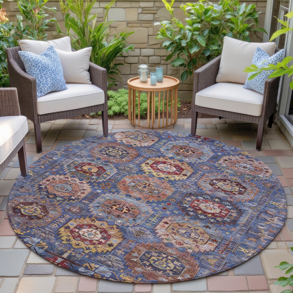 Machine Washable Indoor/Outdoor Chantille ACN2024 Denim 8' x 8' Round Rug. Picture 6