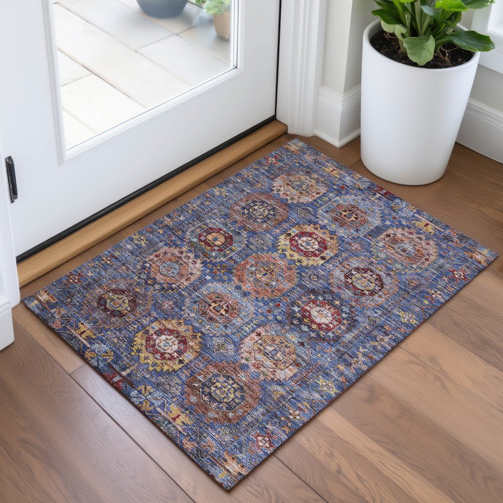 Machine Washable Indoor/Outdoor Chantille ACN2024 Denim 1'8" x 2'6" Rug. Picture 5