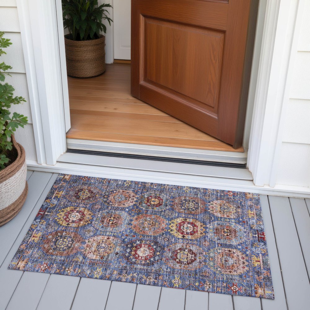 Machine Washable Indoor/Outdoor Chantille ACN2024 Denim 1'8" x 2'6" Rug. Picture 6