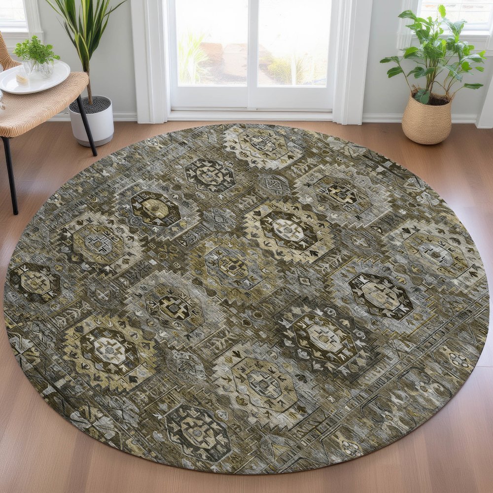 Machine Washable Indoor/Outdoor Chantille ACN2024 Mocha 8' x 8' Round Rug. Picture 5