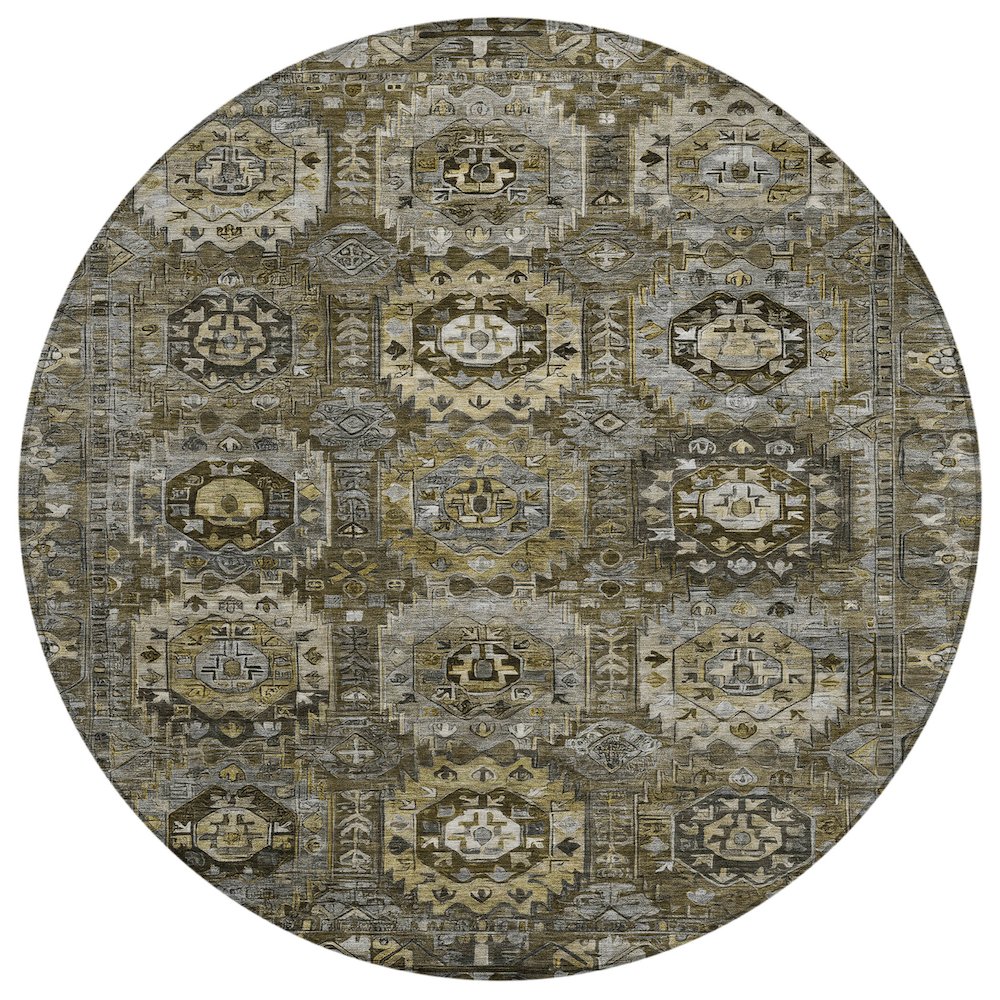 Machine Washable Indoor/Outdoor Chantille ACN2024 Mocha 8' x 8' Round Rug. Picture 1