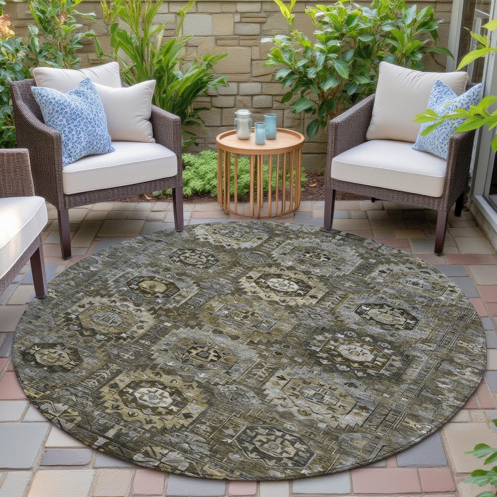 Machine Washable Indoor/Outdoor Chantille ACN2024 Mocha 8' x 8' Round Rug. Picture 6