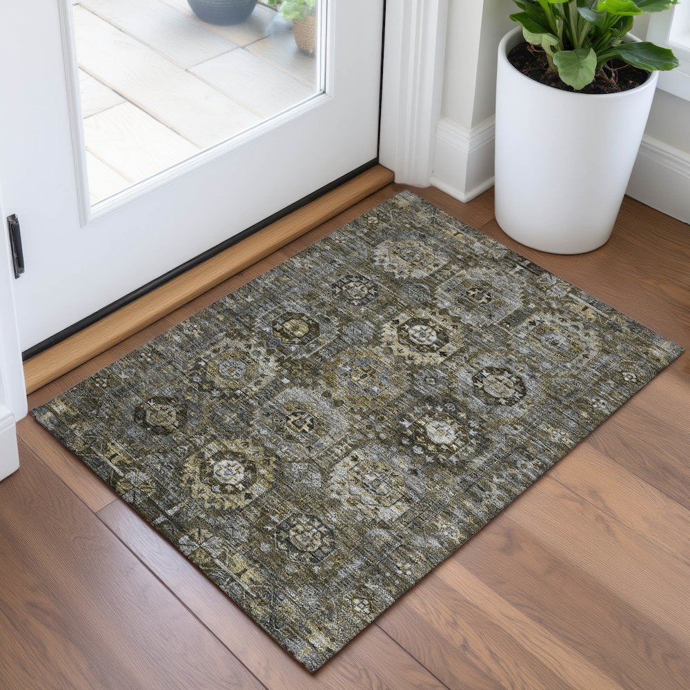 Machine Washable Indoor/Outdoor Chantille ACN2024 Mocha 1'8" x 2'6" Rug. Picture 5