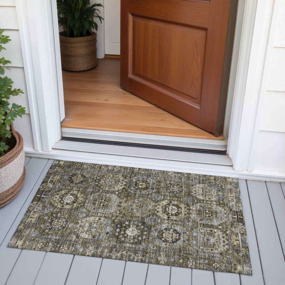 Machine Washable Indoor/Outdoor Chantille ACN2024 Mocha 1'8" x 2'6" Rug. Picture 6