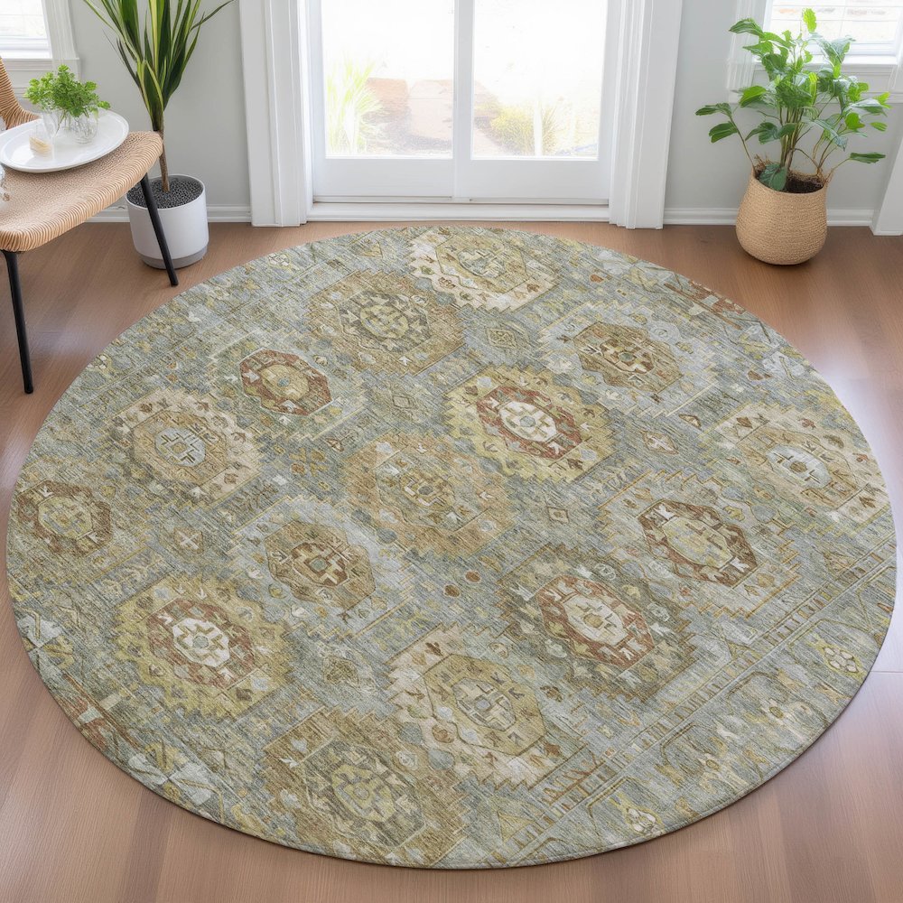 Machine Washable Indoor/Outdoor Chantille ACN2024 Sage 8' x 8' Round Rug. Picture 5