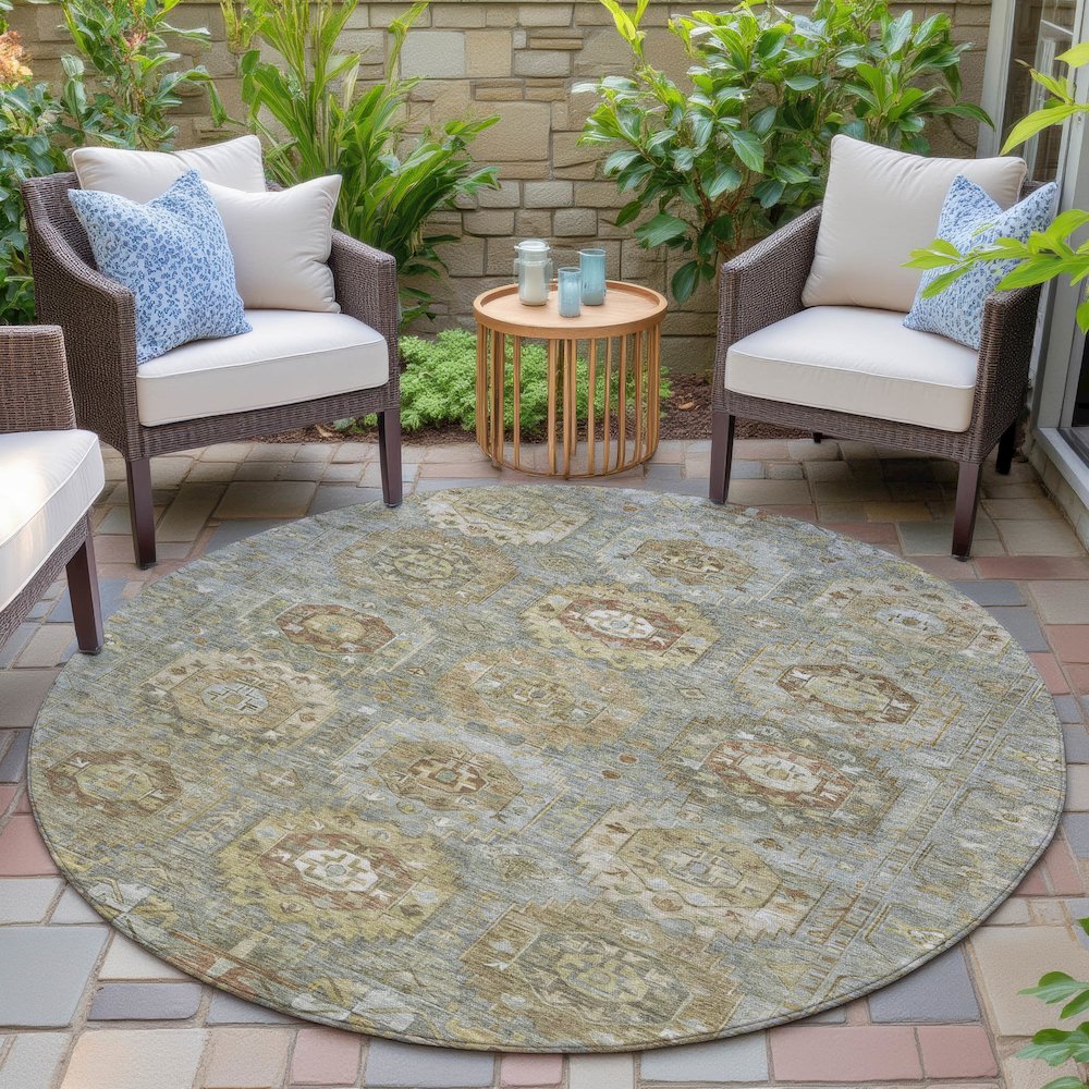 Machine Washable Indoor/Outdoor Chantille ACN2024 Sage 8' x 8' Round Rug. Picture 6